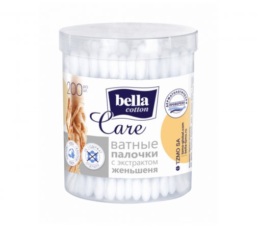 Bella Care Палочки ватные с экстрактом Женьшеня 200шт банка