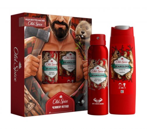 Old Spice Набор Bearglove Дезодорант-спрей 150мл+Гель для душа и шампунь 2в1 250мл