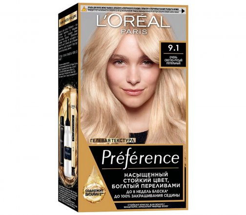 L'Oreal Paris Preference Краска для волос 9.1 Очень светло-русый пепельный
