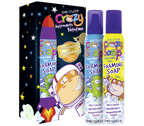 Kids Stuff Crazy Astronauts Набор мусс-пена белая 225мл + мусс-пена голубая 225мл + раскраска