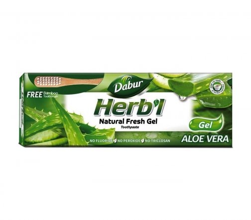 Dabur Herb'l Паста зубная гелевая для свежего дыхания Алоэ вера+Зубная щетка бамбук 150гр
