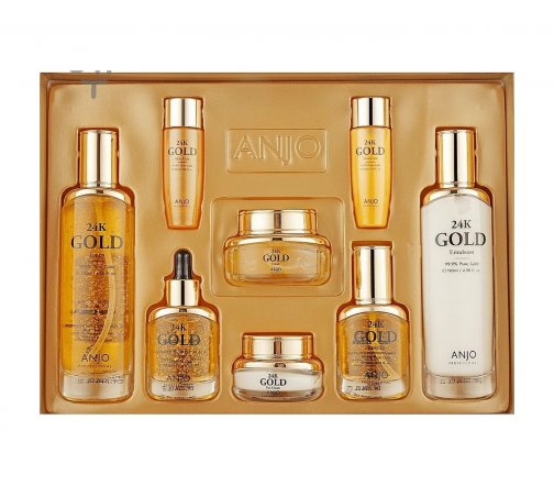 Anjo Professional 24K Gold Набор Тонер+Эмульсия+Эссенция+Сыворотка+Крем для век+Крем для лица