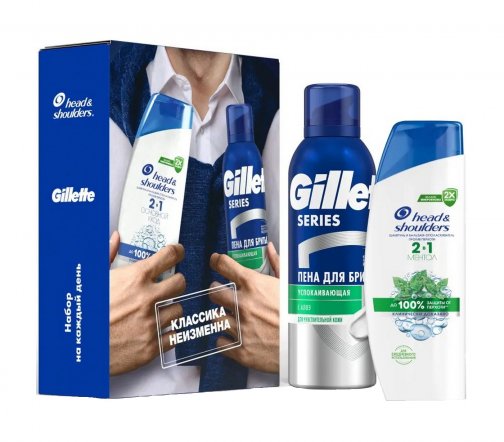 Head&Shoulders Набор Шампунь и бальзам 2в1 200м+Gillette Пена успокаивающая для бритья 200мл