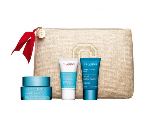 Clarins Hydra-Essentiel Набор Крем дневной 50мл+Крем ночной 15мл+Крем отшелушивающий 15мл+Косметичка