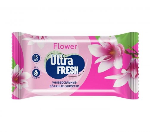 Ultra Fresh Салфетки влажные универсальные Flower&Fruit 15шт