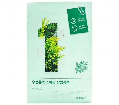 Numbuzin No.1 Dewy Glow Spa Маска тканевая смягчающая для лица с экстрактом кипариса 27мл