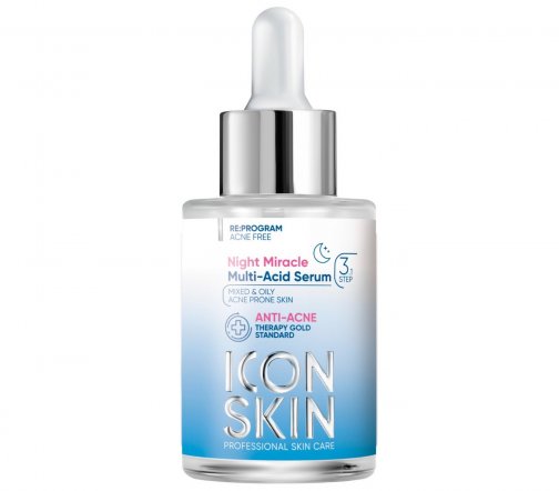 Icon Skin Сыворотка ночная мультикислотная для проблемной кожи лица 10%  Night Miracle 30мл