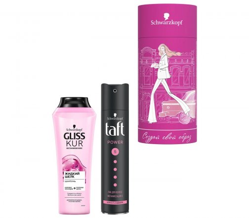 Schwarzkopf Gliss Kur Набор Gliss Kur Жидкий шелк 250мл+ Taft Лак для волос Нежность кашемира 225мл