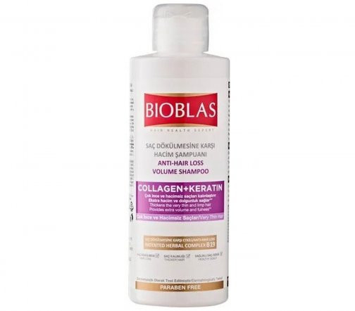 Bioblas Шампунь для придания объема тонким волосам против выпадения с коллагеном  и кератином 150мл