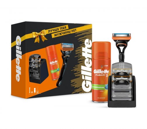 Gillette Men Fusion5 Набор Бритва с 3 сменными кассетами+Гель для бритья 75мл+Подставка