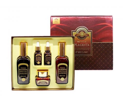 3W Clinic Placenta Premium Набор для лица антивозрастной с плацентой для комплексного ухода 3 предме