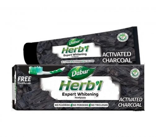 Dabur Herb'l Паста зубная с отбеливающим эффектом с с углём+Зубная щетка пластик