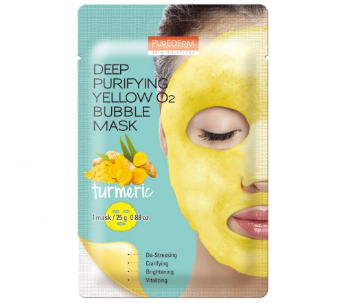 Purederm Deep Purifying Yellow O2 Bubble Mask Маска кислородная очищающая с куркумой 25гр