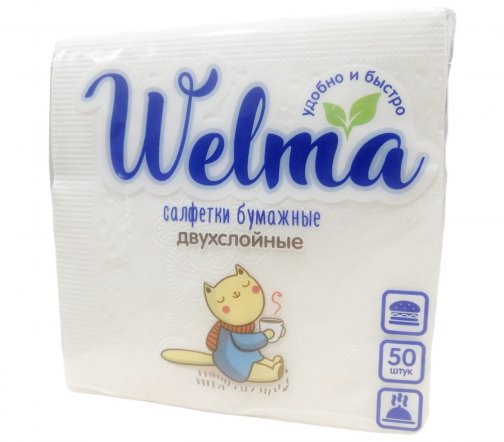 Welma Салфетки бумажные двухслойные белые 50шт