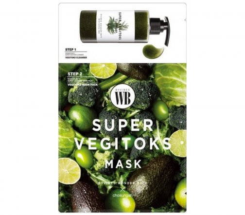 Wonder Bath Super Vegitoks Green Маска тканевая Система двухступенчатая с дектокс-эффектом 3мл+25мл