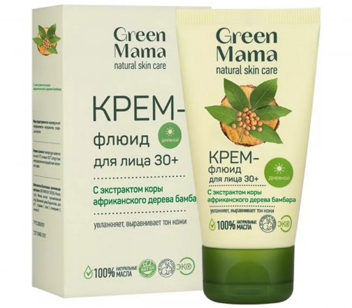 Green Mama Крем-флюид дневной для лица 30+ с экстрактом коры африканского дерева бамбара 50мл