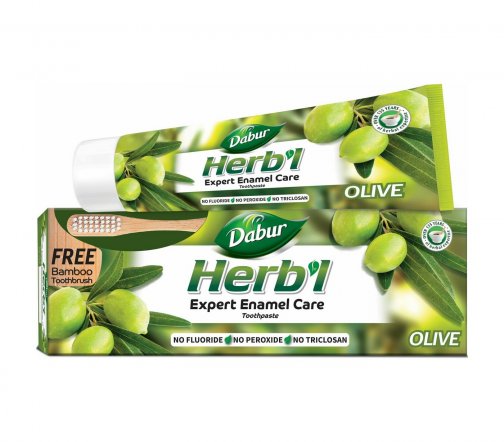 Dabur Herb'l Паста зубная для защиты эмали Олива+Зубная щетка бамбук 150гр