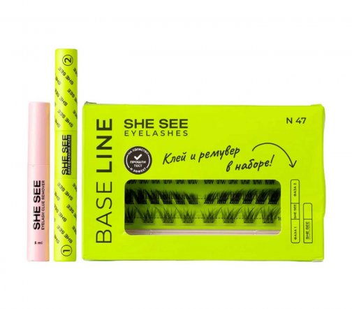 She See Набор накладных ресниц+Клей+Ремувер Base Line N47 Виктория, Риана, Селена