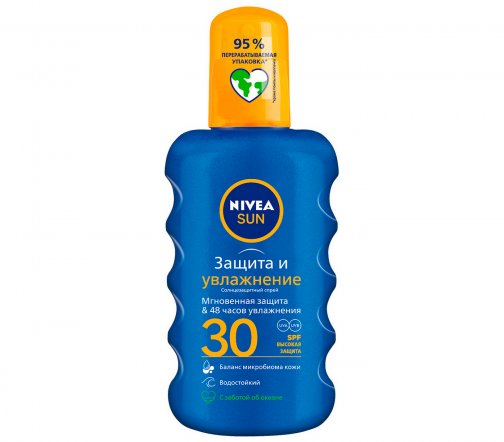 Nivea Sun Спрей солнцезащитный водостойкий Защита и Увлажнение 5в1 SPF30 200мл