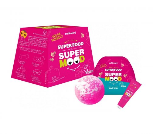 Cafe Mimi Super Food Набор Super Fruit Гель для душа 100мл+Крем для рук 30мл+Бурлящий шар для ванны