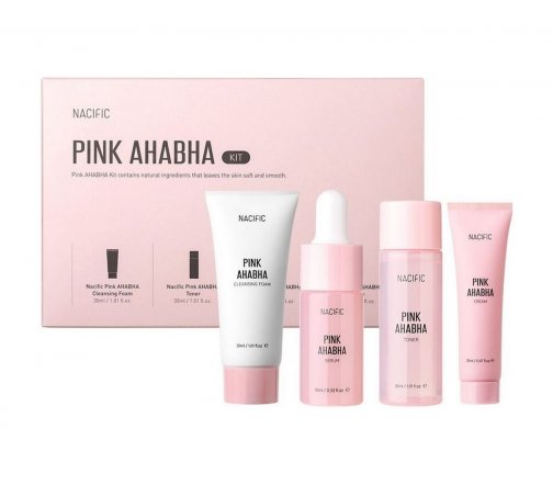 Nacific Pink AHA-BHA Набор миниатюр с кислотами Пенка 30мл+Тонер 30мл+Сыворотка 10мл+Крем 20мл