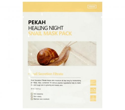 Pekah Healing Night Маска тканевая вечерняя омолаживающая с муцином улитки 25мл