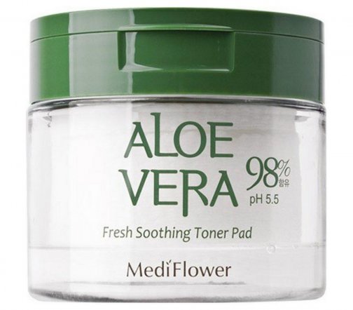 Medi Flower Aloe Vera Тонер пэды успокаивающие для лица с экстрактом алоэ вера 60шт