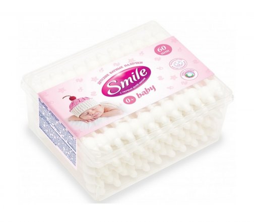 Smile Baby Палочки ватные детские с ограничителем 60шт