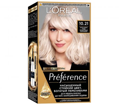 L'Oreal Paris Preference Краска для волос 10.21 Светло-светло-русый перламутровый осветляющий