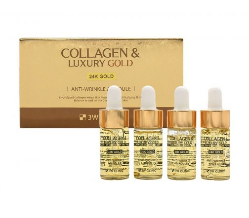 3W Clinic Collagen Collagen&Luxury Gold Ампулы для лица с коллагеном и золотом 13мл*4шт