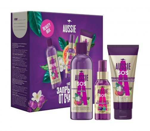 Aussie Набор SOS Глубокое восстановление Шампунь 290мл+Бальзам 200мл++Спрей-термозащита 100мл