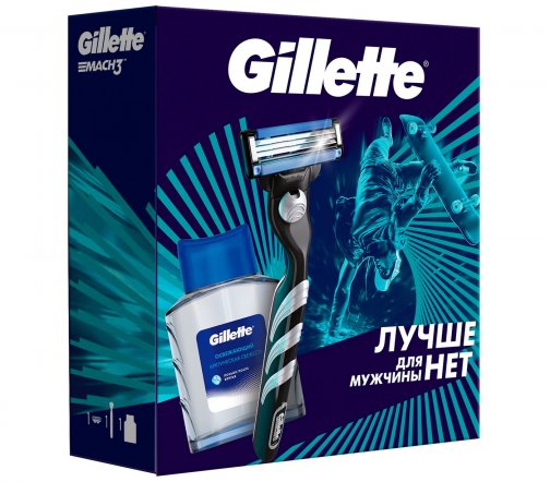 Gillette Men Набор Mach3 Станок с 1 сменной кассетой+Лосьон после бритья Освежающий 50мл