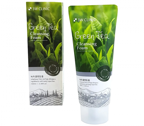 3W Clinic Green Tea Пенка для умывания лица с экстрактом зеленого чая для улучшения тона лица 100мл