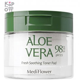 Medi Flower Pad Toner Aloe Vera Fresh Soothing 98% Ph5.5 Тонер пэды для лица успокаивающие с экстрак