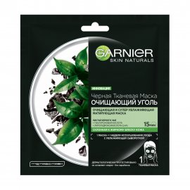 Garnier Skin Naturals Маска тканевая черная для лица Очищающий уголь и Листья черного чай 28гр