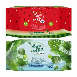 Aura Салфетки влажные освежающие Tropic Cocktail 60шт