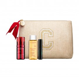 Clarins Набор Концентрат вокруг глаз 15мл+Масло очищающее 50мл+Тушь 3мл+Косметичка