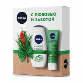 Nivea Набор Гель-уход для душа Свежесть и забота 250мл+Скраб рисовый Очищение и сужение пор 75мл